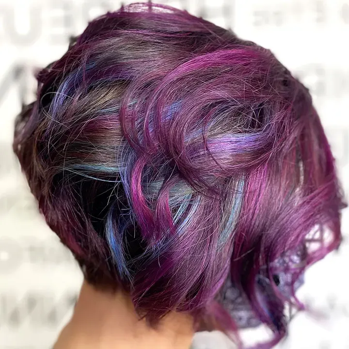 Curly purple and blue bob