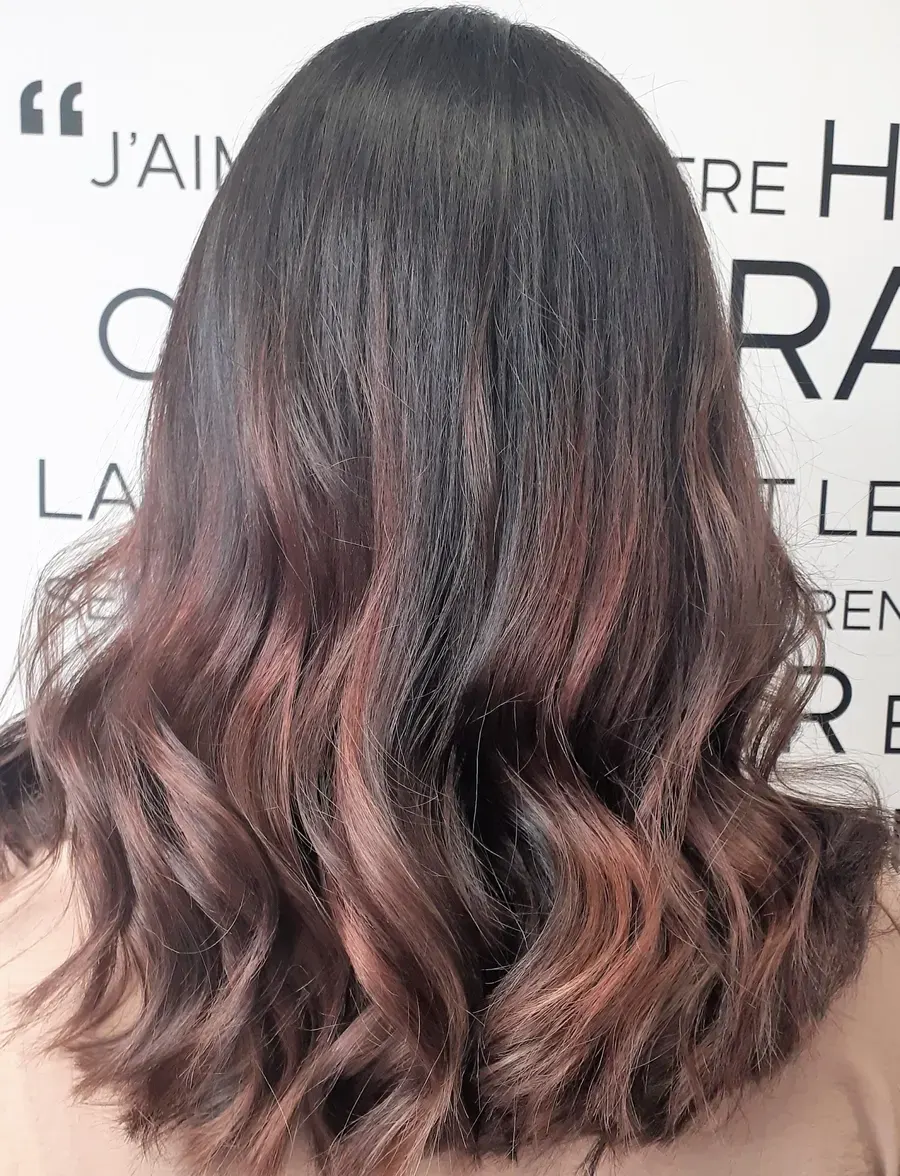 Ombré hair from brown to dusty pink