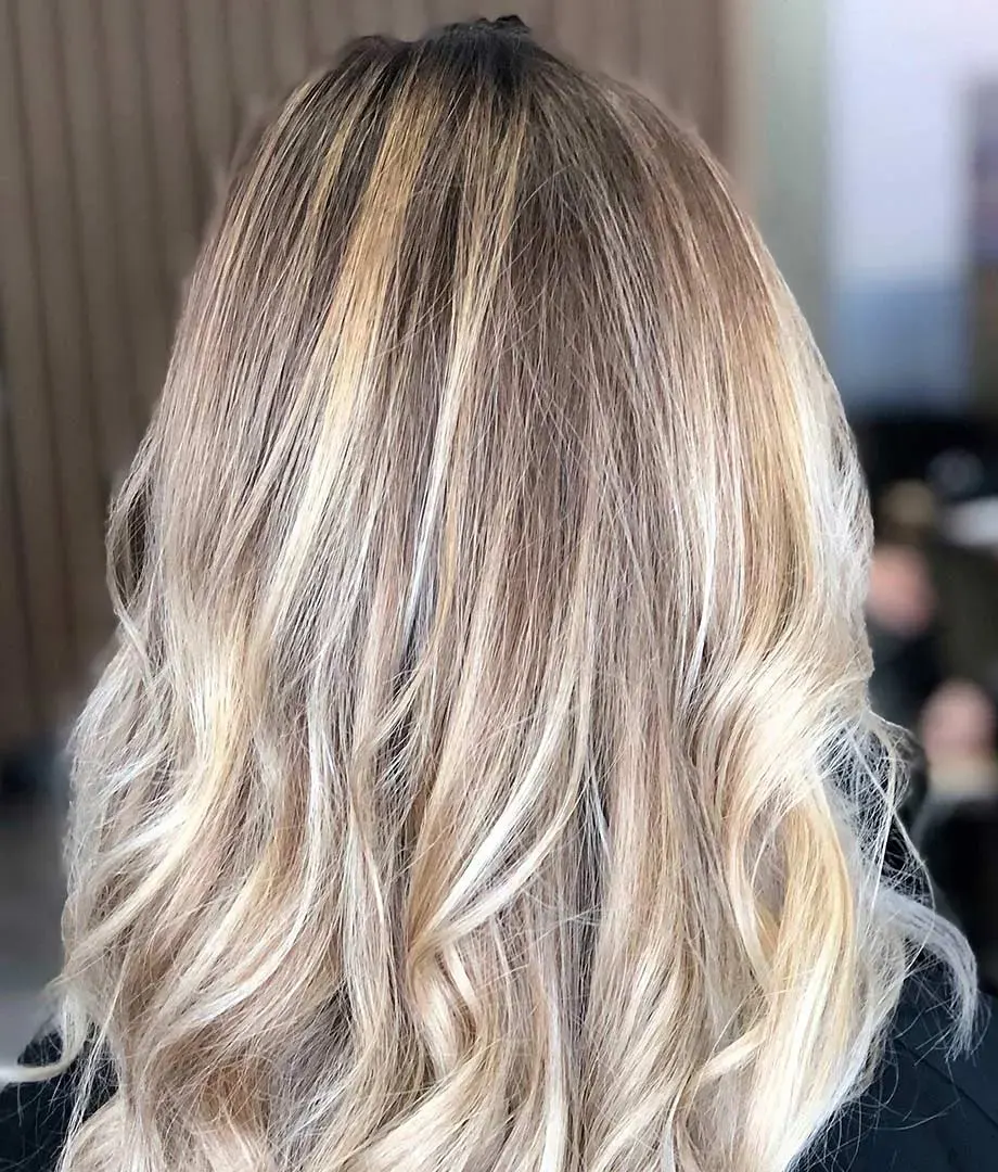 Ash blonde highlights, close-up